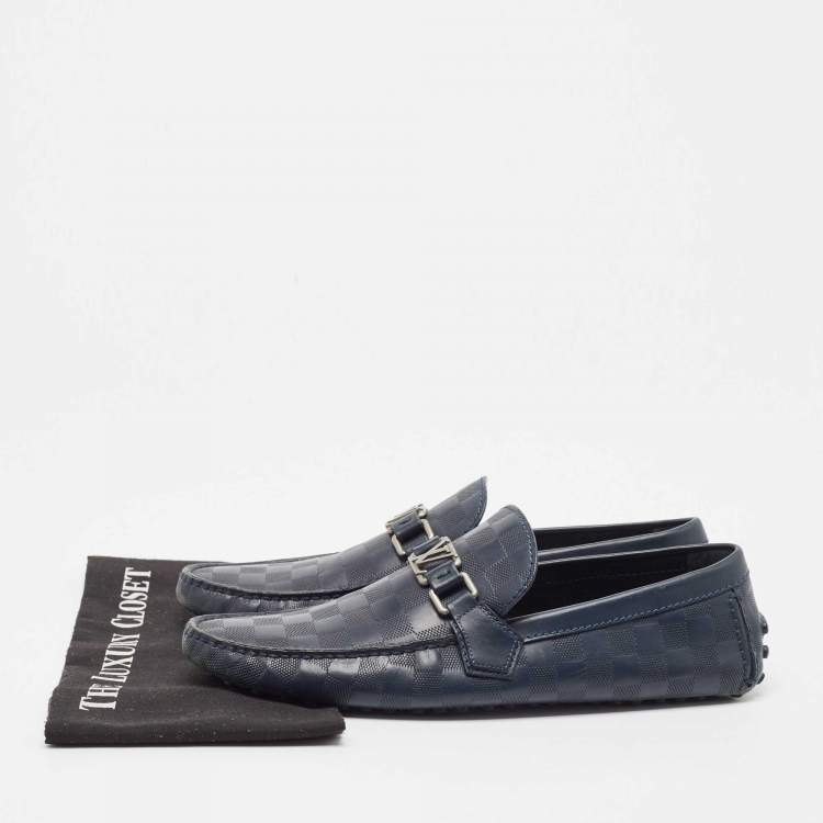 Pre Owned Louis Vuitton Navy Blue Leather Hockenheim Loafers Size 43