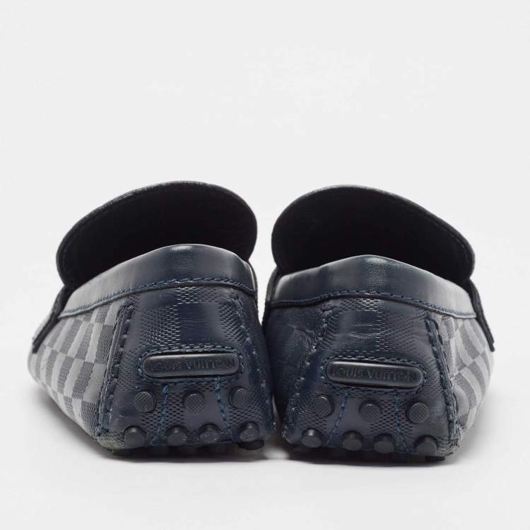 Pre Owned Louis Vuitton Navy Blue Leather Hockenheim Loafers Size 43