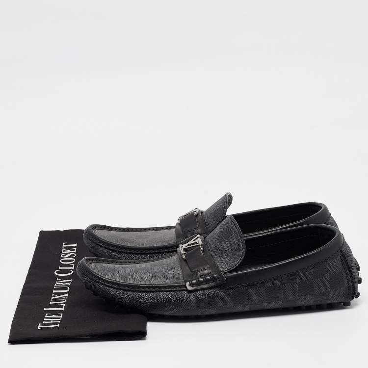 Pre Owned Louis Vuitton Grey Leather  and Canvas Hockenheim Loafers Size 42.5