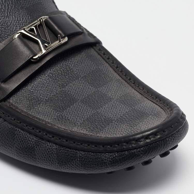 Pre Owned Louis Vuitton Grey Leather  and Canvas Hockenheim Loafers Size 42.5