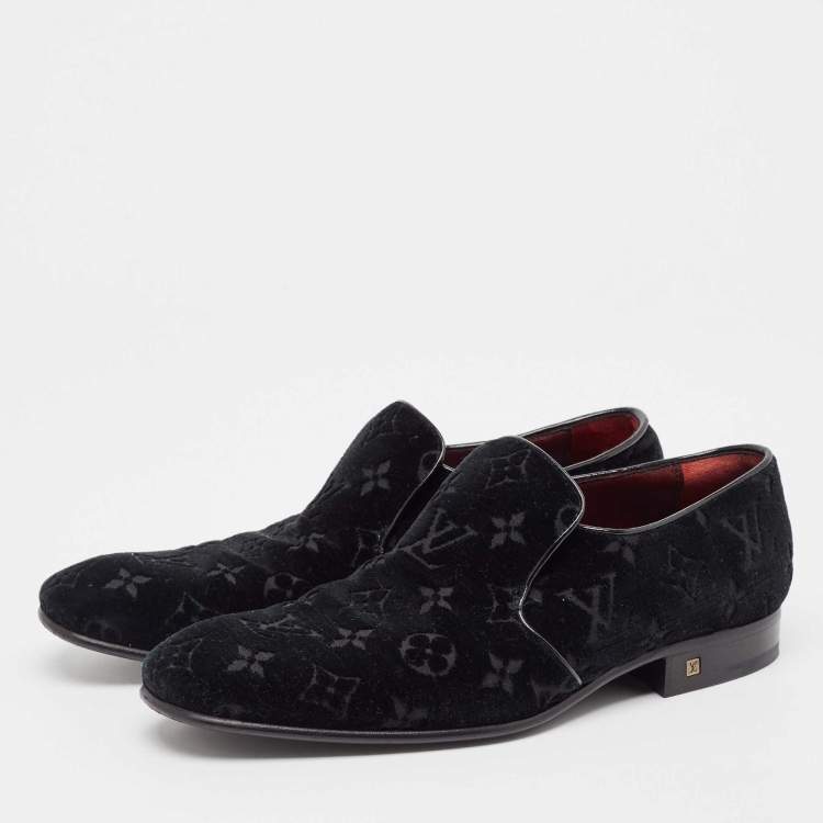 Pre Owned Louis Vuitton Black Velvet Slip On Loafers Size 40