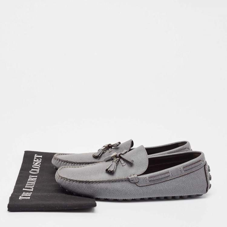 Pre Owned Louis Vuitton Grey Leather Slip On Loafers Size 41