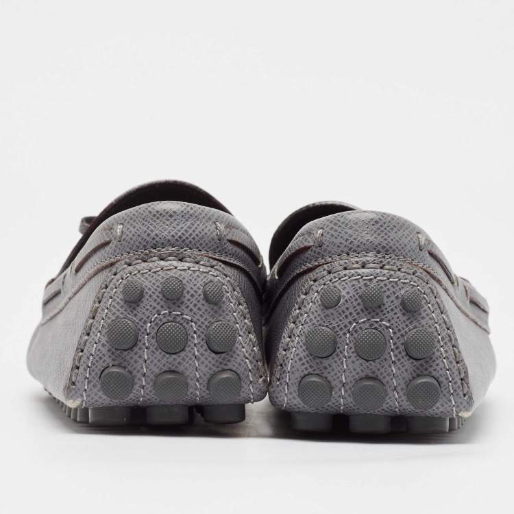 Pre Owned Louis Vuitton Grey Leather Slip On Loafers Size 41