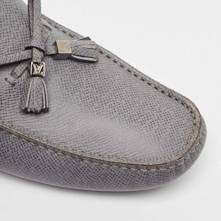Pre Owned Louis Vuitton Grey Leather Slip On Loafers Size 41