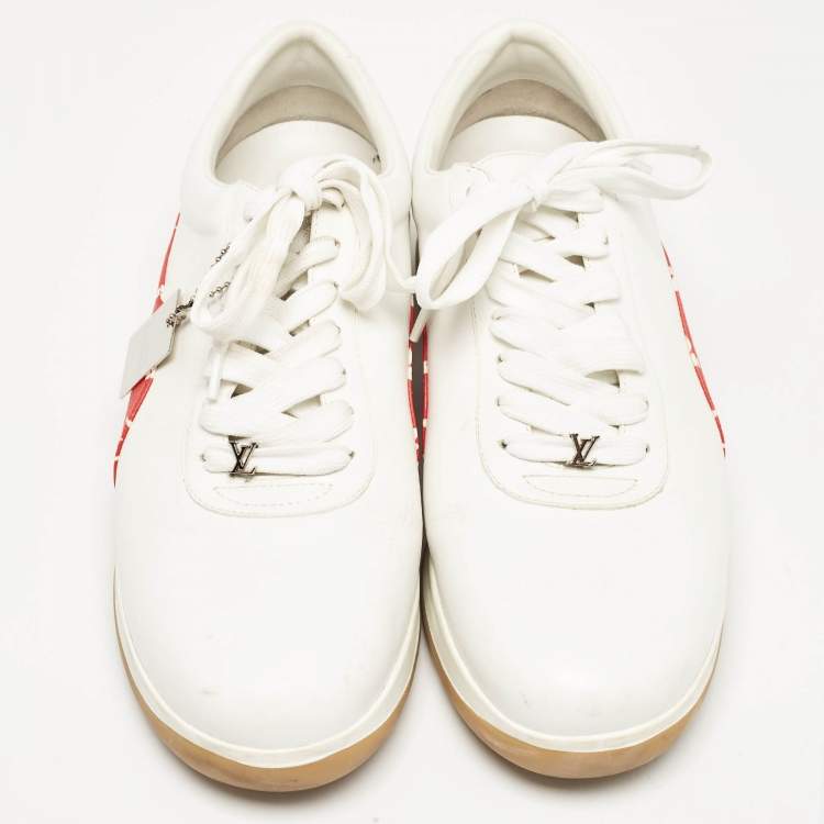Pre Owned Louis Vuitton White/Monogram Canvas and Leather Low Top Sneakers Size 43
