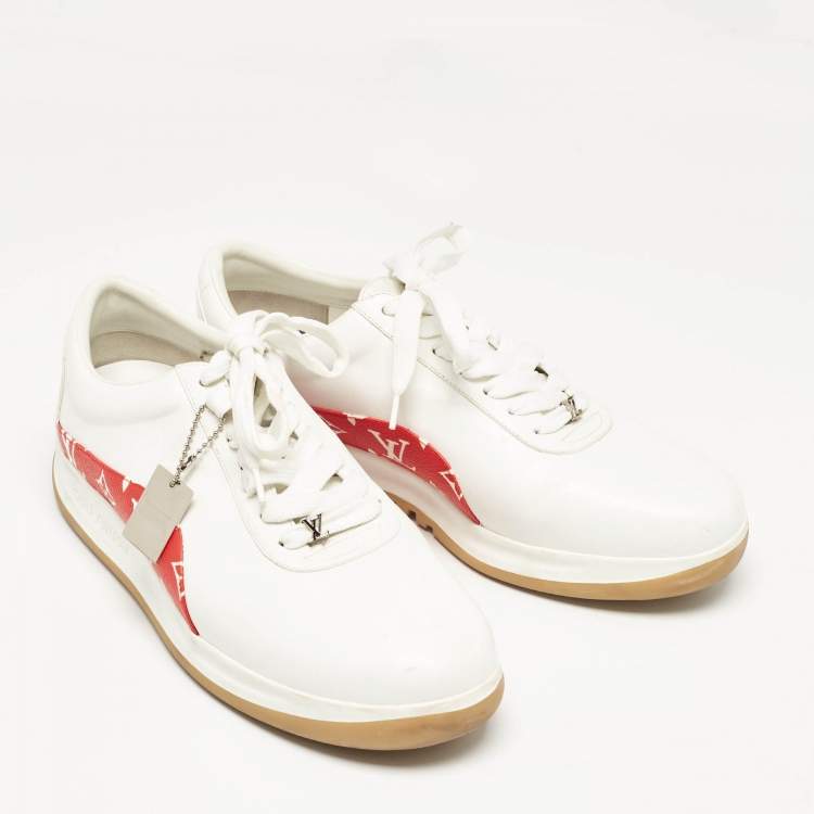 Pre Owned Louis Vuitton White/Monogram Canvas and Leather Low Top Sneakers Size 43