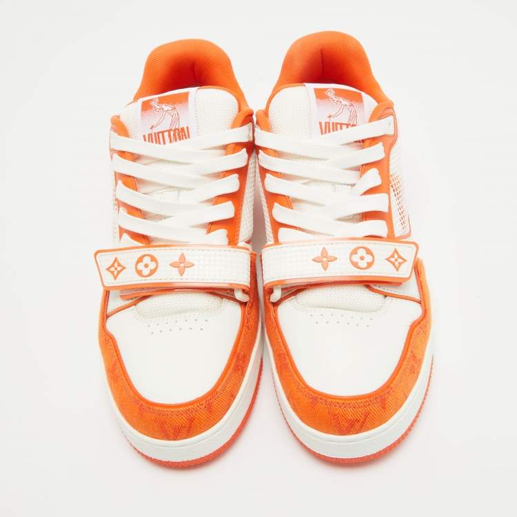 مملوكة مسبقًا Louis Vuitton Orange Monogram Denim LV Trainer Sneakers Size 40