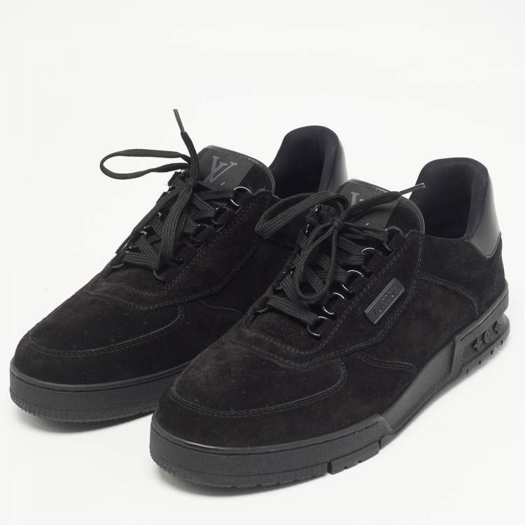 Pre Owned Louis Vuitton Black Suede LV Trainer Sneakers Size 41.5