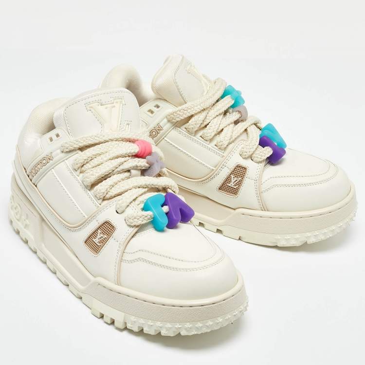 Pre Owned Louis Vuitton White Leather LV Trainer Maxi Sneakers Size 44
