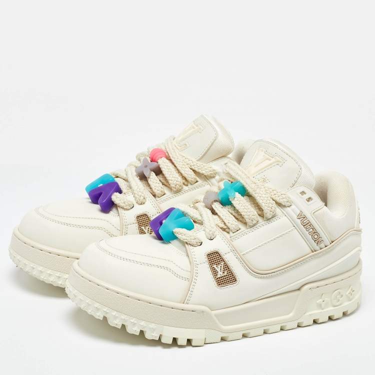 Pre Owned Louis Vuitton White Leather LV Trainer Maxi Sneakers Size 44