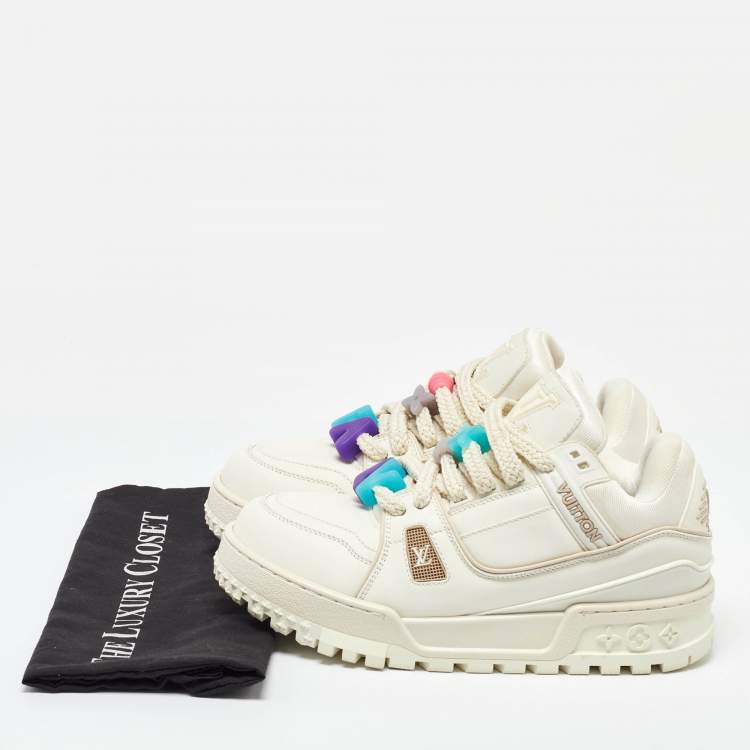 Pre Owned Louis Vuitton White Leather LV Trainer Maxi Sneakers Size 44