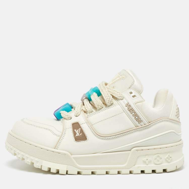 Pre Owned Louis Vuitton White Leather LV Trainer Maxi Sneakers Size 44