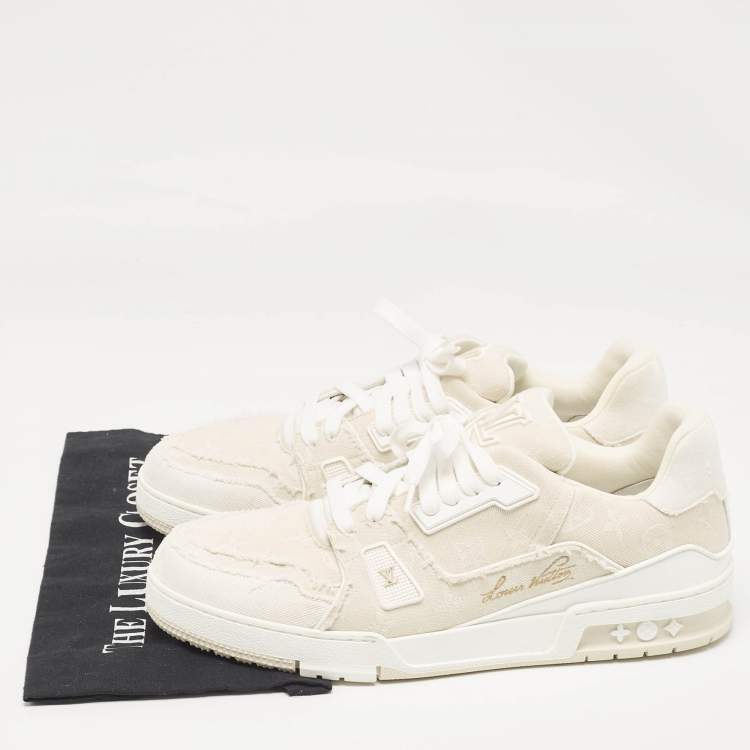 Pre Owned Louis Vuitton Cream Canvas LV Trainer Lace Up Sneakers Size 45
