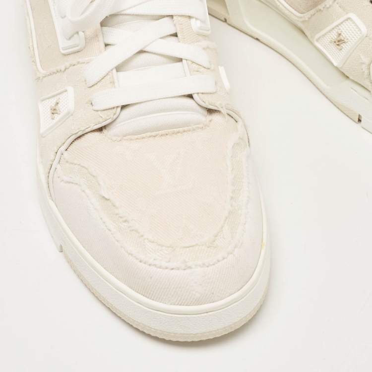 Pre Owned Louis Vuitton Cream Canvas LV Trainer Lace Up Sneakers Size 45