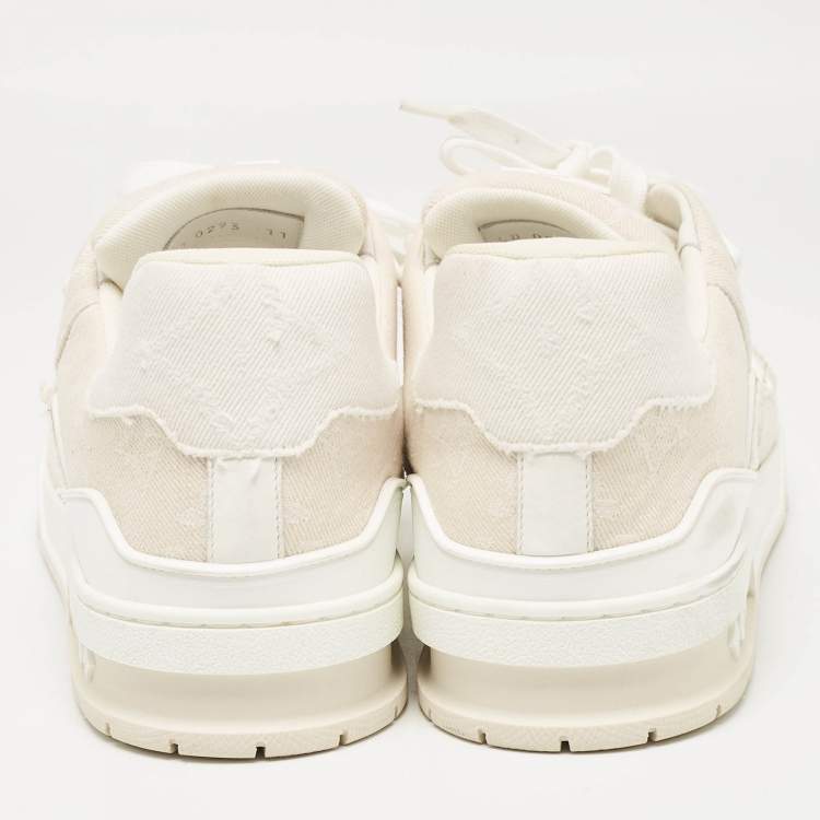 Pre Owned Louis Vuitton Cream Canvas LV Trainer Lace Up Sneakers Size 45