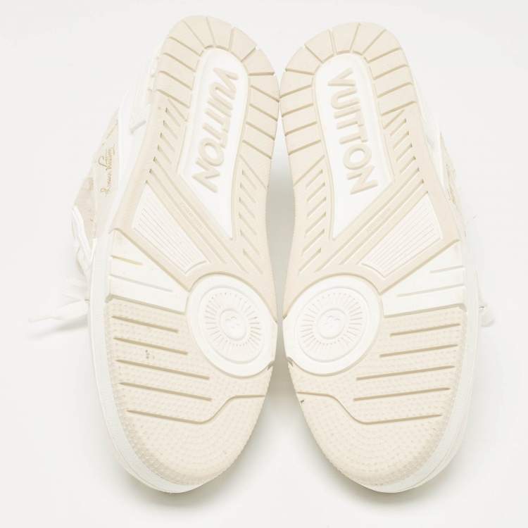 Pre Owned Louis Vuitton Cream Canvas LV Trainer Lace Up Sneakers Size 45