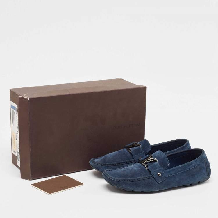Pre Owned Louis Vuitton Dark Blue Suede Monte Carlo Loafers Size 43