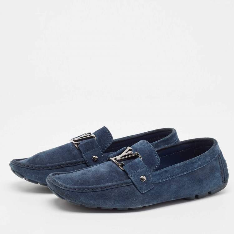 Pre Owned Louis Vuitton Dark Blue Suede Monte Carlo Loafers Size 43
