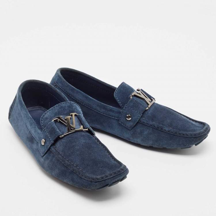 Pre Owned Louis Vuitton Dark Blue Suede Monte Carlo Loafers Size 43