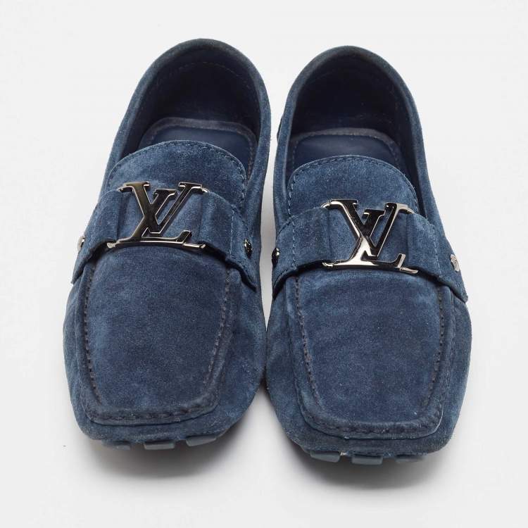Pre Owned Louis Vuitton Dark Blue Suede Monte Carlo Loafers Size 43