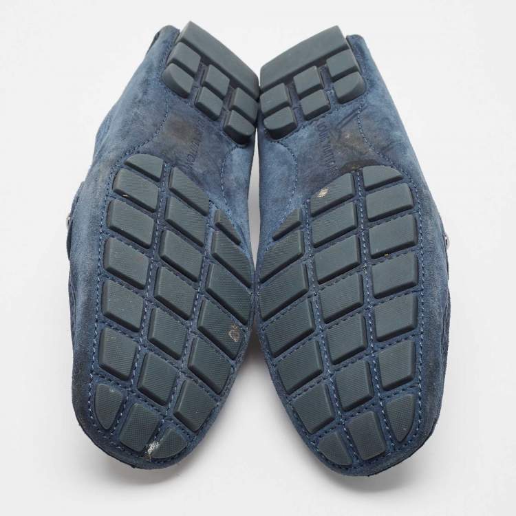 Pre Owned Louis Vuitton Dark Blue Suede Monte Carlo Loafers Size 43