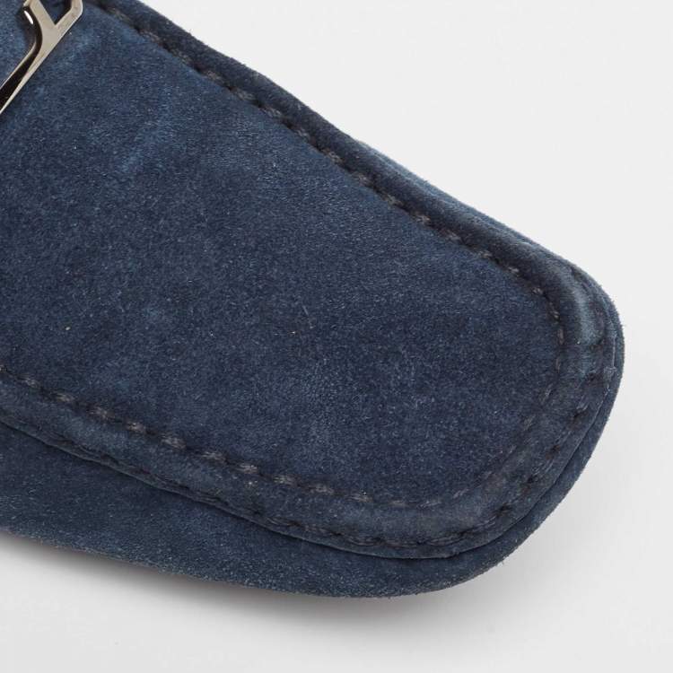 Pre Owned Louis Vuitton Dark Blue Suede Monte Carlo Loafers Size 43