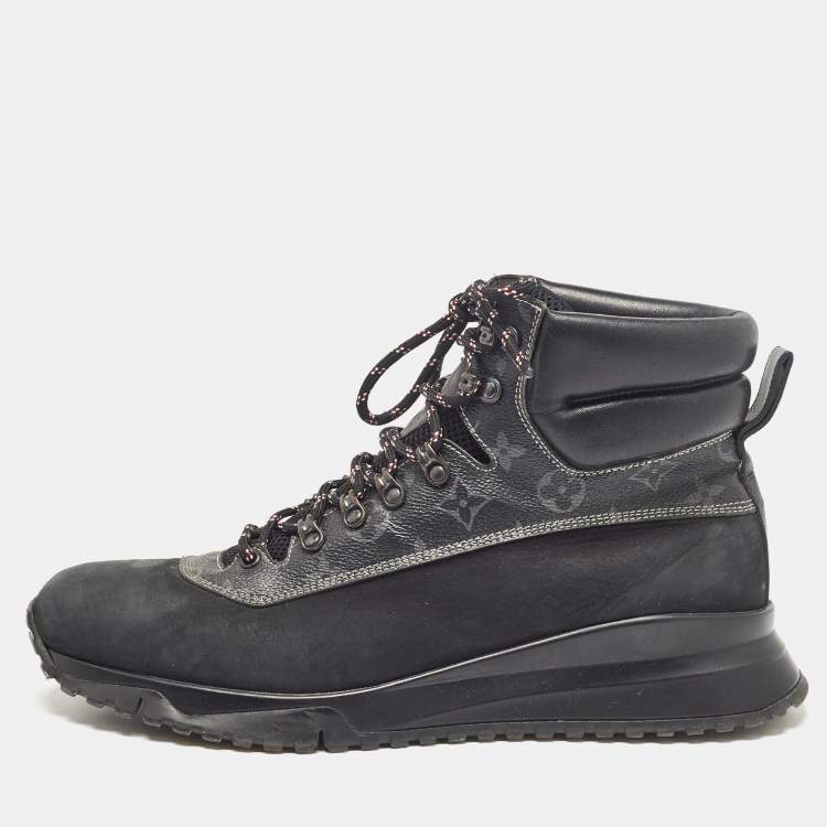 مملوكة مسبقًا Louis Vuitton Black Monogram Canvas and Leather High Top Sneakers Size 45