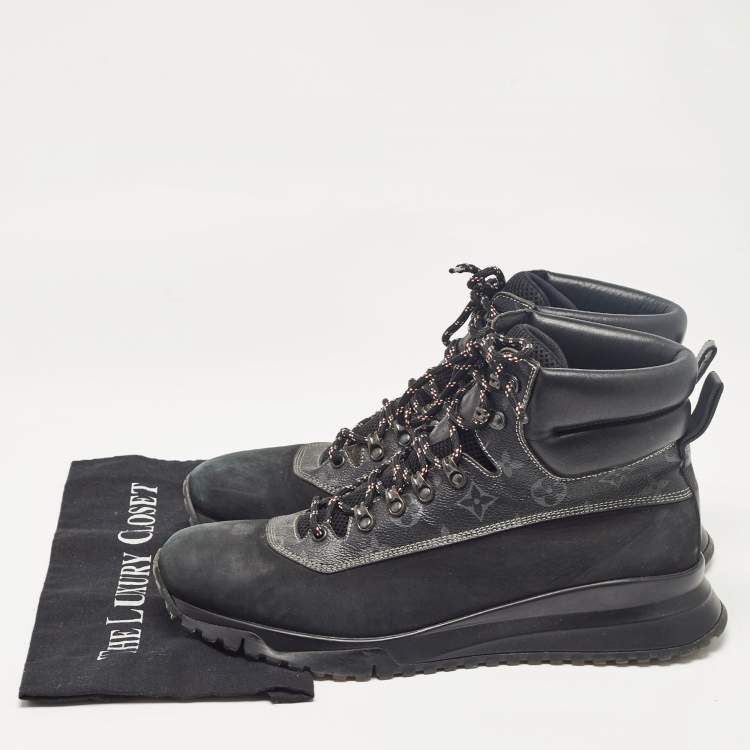 مملوكة مسبقًا Louis Vuitton Black Monogram Canvas and Leather High Top Sneakers Size 45