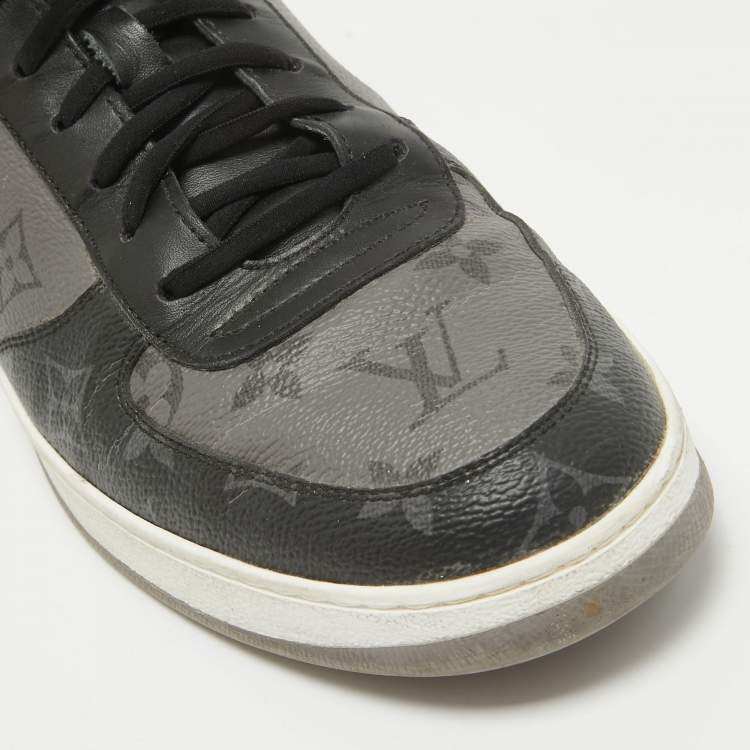 Pre Owned Louis Vuitton Black/Grey Monogram Canvas and Leather Rivoli Sneakers Size 42