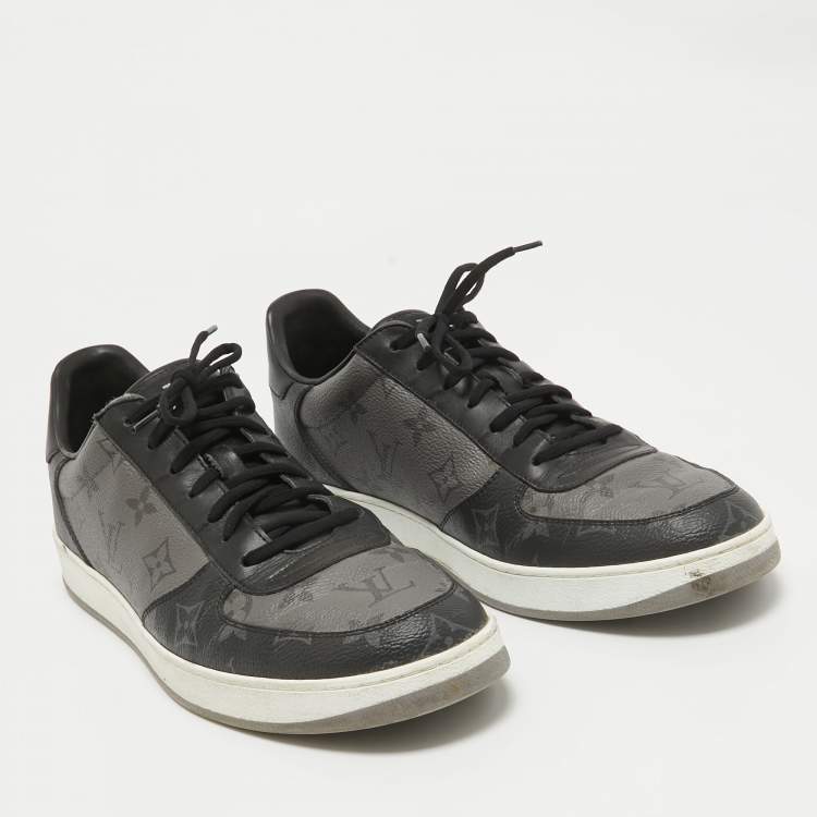 Pre Owned Louis Vuitton Black/Grey Monogram Canvas and Leather Rivoli Sneakers Size 42