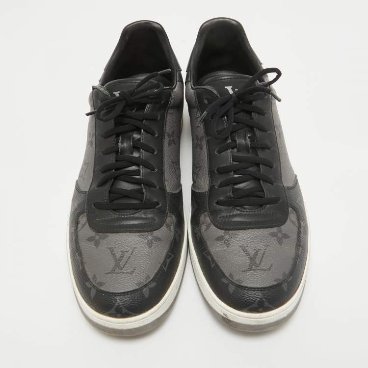 Pre Owned Louis Vuitton Black/Grey Monogram Canvas and Leather Rivoli Sneakers Size 42