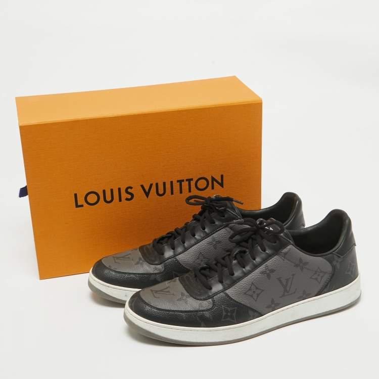 Pre Owned Louis Vuitton Black/Grey Monogram Canvas and Leather Rivoli Sneakers Size 42