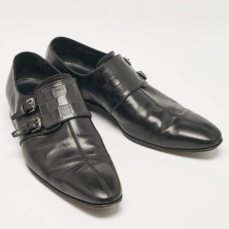 Pre Owned Louis Vuitton Black Damier Leather Monk Strap Derby Size 45