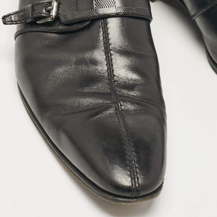 Pre Owned Louis Vuitton Black Damier Leather Monk Strap Derby Size 45