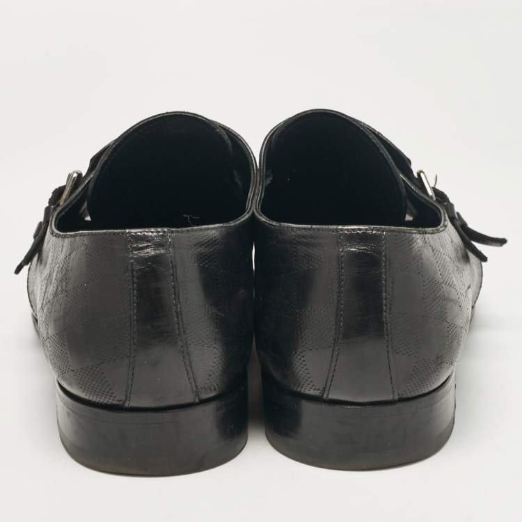 Pre Owned Louis Vuitton Black Damier Leather Monk Strap Derby Size 45