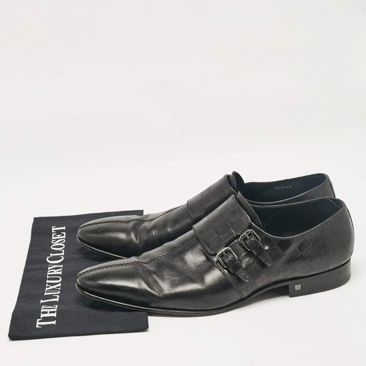 Pre Owned Louis Vuitton Black Damier Leather Monk Strap Derby Size 45