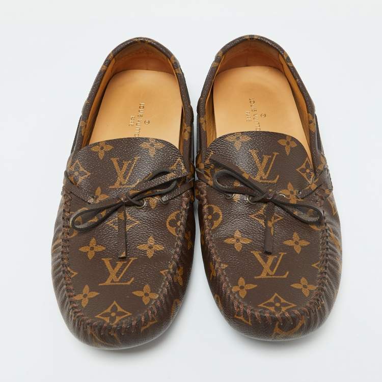 Pre Owned Louis Vuitton Brown Monogram Canvas Arizona Slip On Loafers Size 42