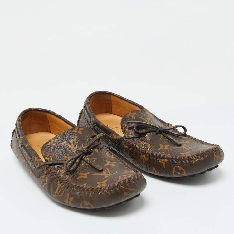 Pre Owned Louis Vuitton Brown Monogram Canvas Arizona Slip On Loafers Size 42