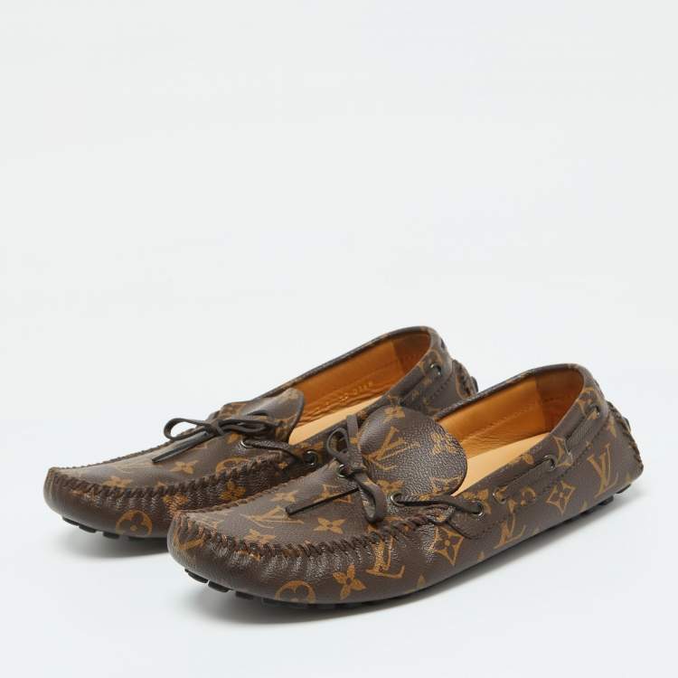 Pre Owned Louis Vuitton Brown Monogram Canvas Arizona Slip On Loafers Size 42