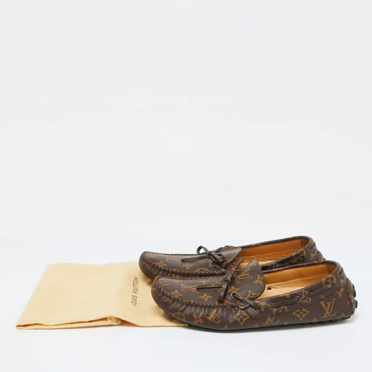 Pre Owned Louis Vuitton Brown Monogram Canvas Arizona Slip On Loafers Size 42