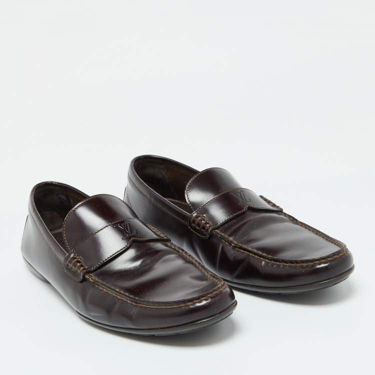 Pre Owned Louis Vuitton Brown Leather Loafers 42.5