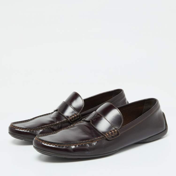 Pre Owned Louis Vuitton Brown Leather Loafers 42.5