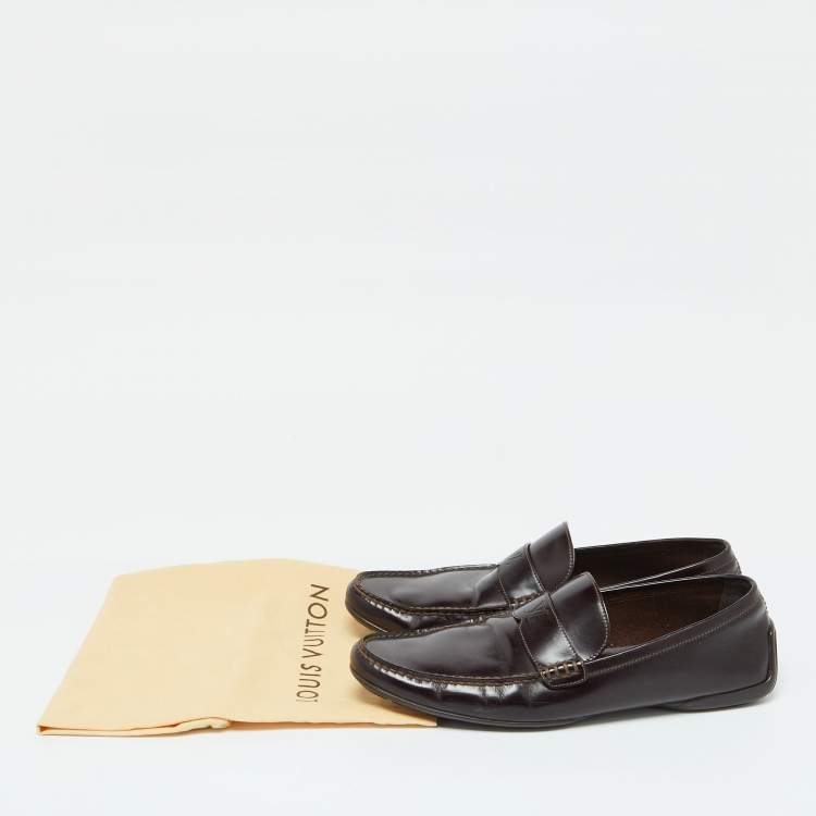 Pre Owned Louis Vuitton Brown Leather Loafers 42.5