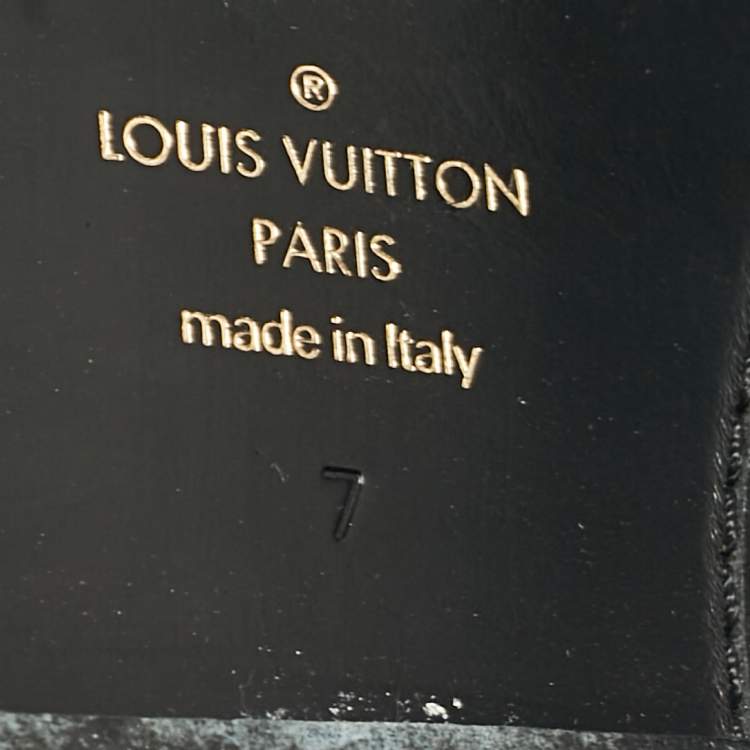 Pre Owned Louis Vuitton Blue/Black Leather Foch Slides Size 41