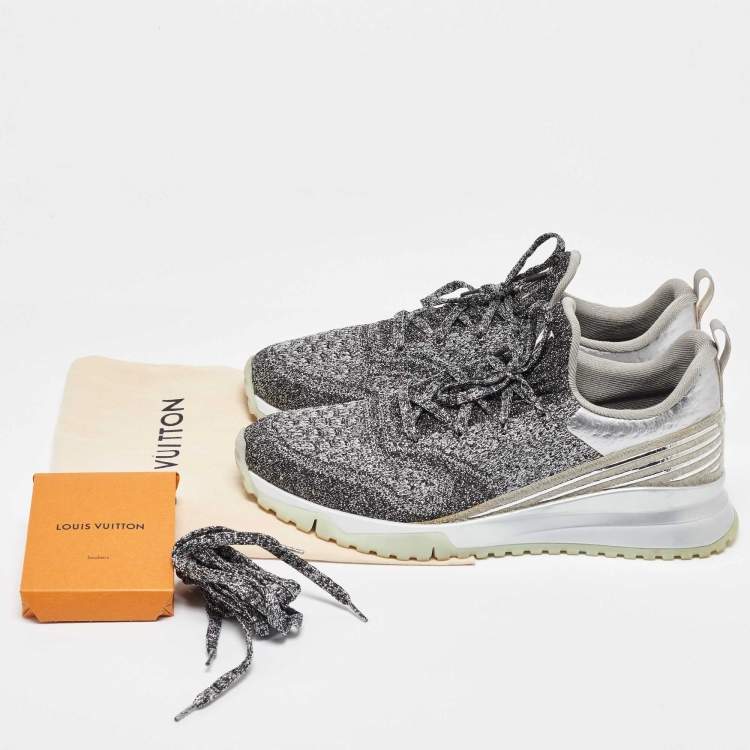 Pre Owned Louis Vuitton Silver/Black Knit Fabric V.N.R Sneakers Size 44