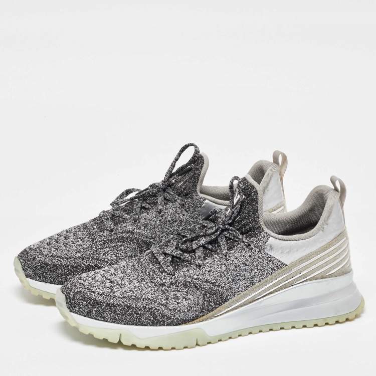 Pre Owned Louis Vuitton Silver/Black Knit Fabric V.N.R Sneakers Size 44
