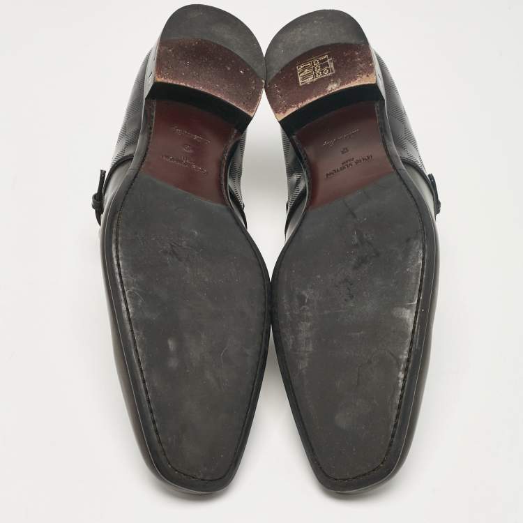 Pre Owned Louis Vuitton Black Damier Embossed Leather Delaware Loafers Size 47