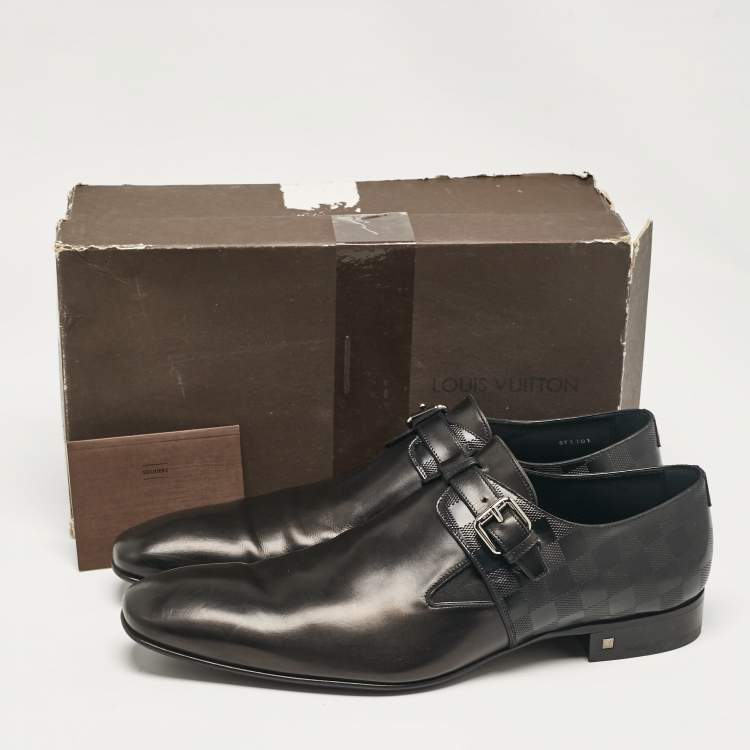 Pre Owned Louis Vuitton Black Damier Embossed Leather Delaware Loafers Size 47