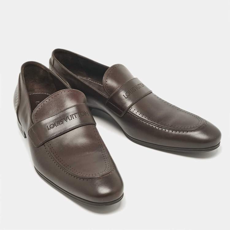 Pre Owned Louis Vuitton Brown Leather Slip On Loafers Size 45.5