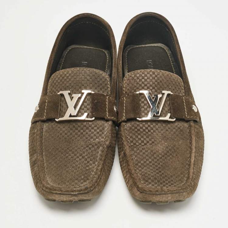 Pre Owned Louis Vuitton Green Suede Monte Carlo Loafers Size 44